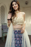 Navy Blue Art Silk Printed Flared Style Lehenga