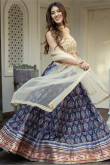Navy Blue Art Silk Printed Flared Style Lehenga