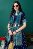 Navy Blue Art Silk Woven Zari Panelled Style Lehenga