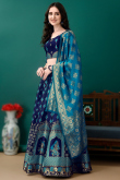 Navy Blue Art Silk Woven Zari Panelled Style Lehenga