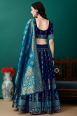 Navy Blue Art Silk Woven Zari Panelled Style Lehenga
