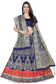 Navy Blue Banarasi Silk Wedding Wear Lehenga in Banarasi Silk