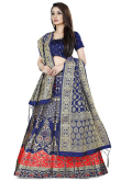Navy Blue Banarasi Silk Wedding Wear Lehenga in Banarasi Silk