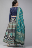 Zari Work Sangeet Lehenga in Navy Blue Banarasi Silk