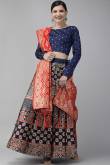 Handloom Lehenga in Banarasi Silk Navy Blue for Wedding 