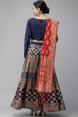 Handloom Lehenga in Banarasi Silk Navy Blue for Wedding 