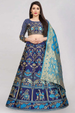Navy Blue Banarasi Silk A-Line Lehenga