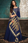 Navy Blue Banglori Silk Embroidered Anarkali Suit