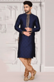 Navy Blue Brocade Kurta With Churidar