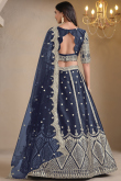 Navy Blue Chinnon Lehenga with Zari Work for Diwali 