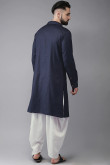 Navy Blue Cotton Blend Men Kurta With Salwar