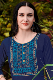 Navy Blue Straight Cut Casual Wear Kurti in Cotton