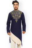Navy Blue Cotton Embroidered Men's Kurta
