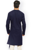 Navy Blue Cotton Embroidered Men's Kurta

