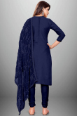 Navy Blue Cotton Embroidered Straight Cut Suit