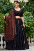 Navy Blue Cotton Flared Style Chaniya Choli With Gota Patti 