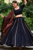 Navy Blue Cotton Flared Style Chaniya Choli With Gota Patti 