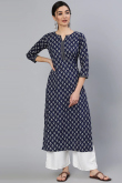 Navy Blue Cotton Printed Kurti
