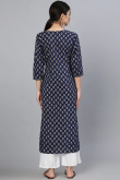 Navy Blue Cotton Printed Kurti
