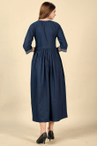 Navy Blue Cotton Rayon Calf Length Kurti