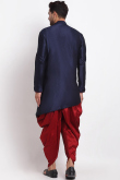 Navy Blue Dupion Silk Asymmetrical Men's Dhoti Kurta 