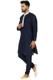 Navy Blue Dupion Silk Churidar Men's Kurta Pajama