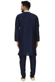 Navy Blue Dupion Silk Churidar Men's Kurta Pajama