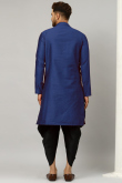 Navy Blue Party Wear Resham Work Men Kurta Pajama in Dupion Silk