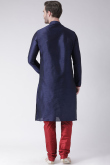 Navy Blue Dupion Silk Embroidered Men's Churidar Kurta
