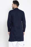 Navy Blue Dupion Silk Embroidered Kurta for Men