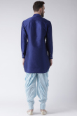 Navy Blue Dupion Silk Embroidered Straight Cut Men's Kurta Dhoti