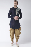 Navy Blue Dupion Silk Embroidered Straight Cut Men's Kurta Dhoti