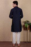 Navy Blue Dupion Silk Embroidered Straight Cut Men's Kurta Pajama