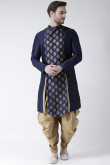 Dupion Silk Navy Blue Sangeet Men Kurta Pajama