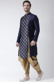 Dupion Silk Navy Blue Sangeet Men Kurta Pajama