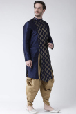 Dupion Silk Navy Blue Sangeet Men Kurta Pajama