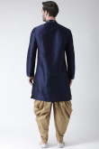 Dupion Silk Navy Blue Sangeet Men Kurta Pajama