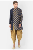 Navy Blue Dupion Silk Men Kurta Pajama for Sangeet