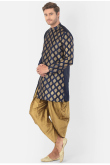 Navy Blue Dupion Silk Men Kurta Pajama for Sangeet