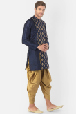 Navy Blue Dupion Silk Men Kurta Pajama for Sangeet