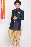 Navy Blue Dupion Silk Men Sherwani