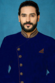 Navy Blue Sherwani with Beads, Cutdana & Stone Collar Work