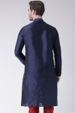 Dupion Silk Men Kurta with Resham Work in Navy Blue for Wedding 