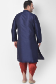 Navy Blue Dupion Silk Side Slit Men Kurta With Dhoti 
