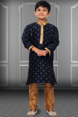 Navy Blue Dupion Silk Straight Cut Kurta Pajama