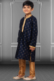 Navy Blue Dupion Silk Straight Cut Kurta Pajama