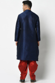 Navy Blue Dupion Silk Straight Cut Men Kurta With Dhoti