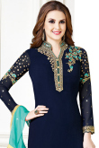 Navy Blue Georgette Churidar Suit With Resham Work