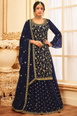Navy Blue Georgette Embroidered Lehenga Choli 