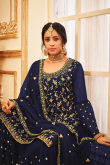 Navy Blue Georgette Embroidered Lehenga Choli 